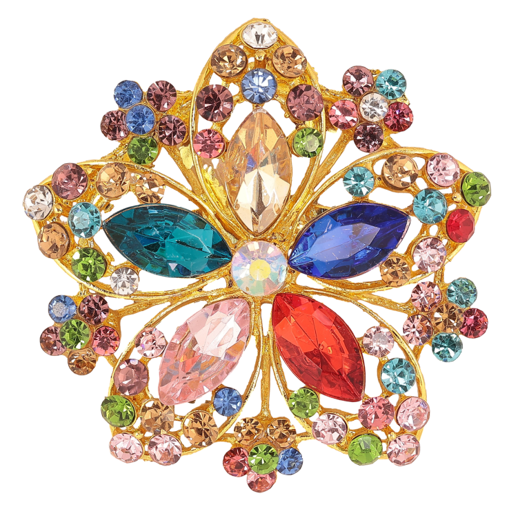Брошь Цветочек с разноцветными стразами фото №22