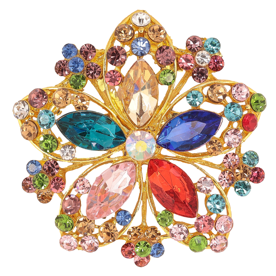 Брошь Цветочек с разноцветными стразами фото №1 Брошь Цветочек с разноцветными стразами фото №1