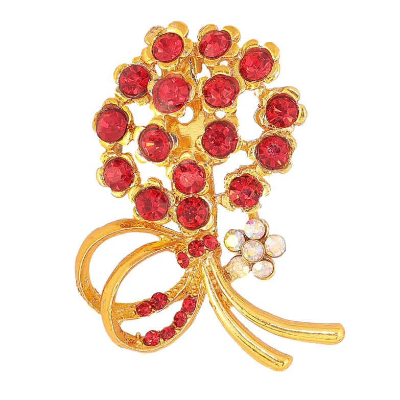 Брошь Букет с красными стразами фото №1 Брошь Букет с красными стразами фото №1