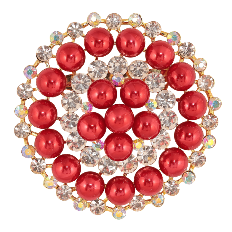 Брошь Композиция со стразами и красными бусинами фото №1