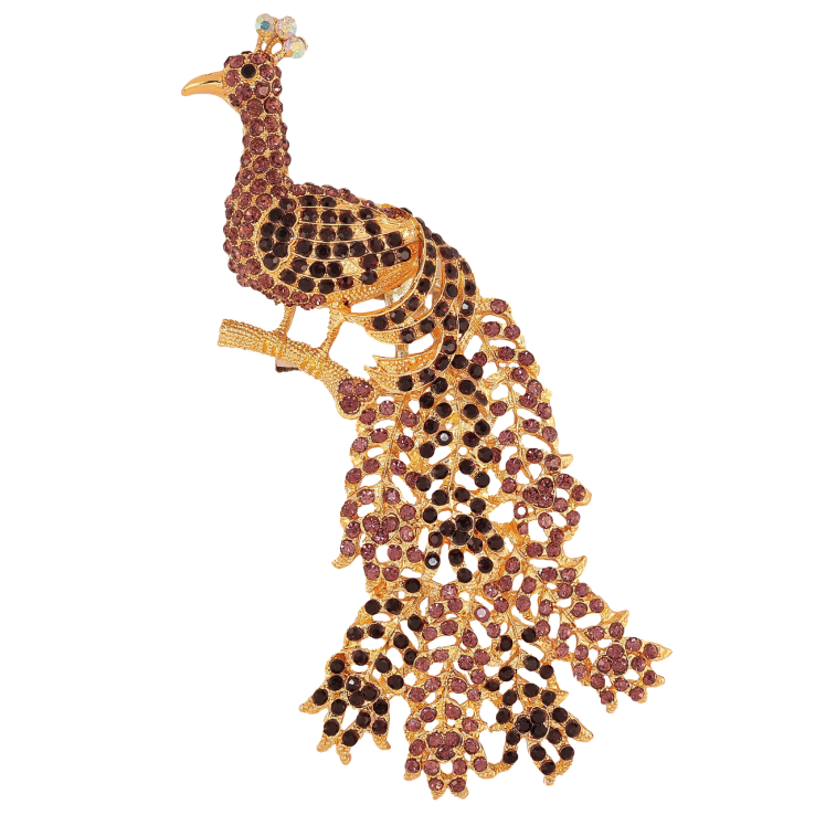 Брошка Великий павич з бордовими стразами фото №4