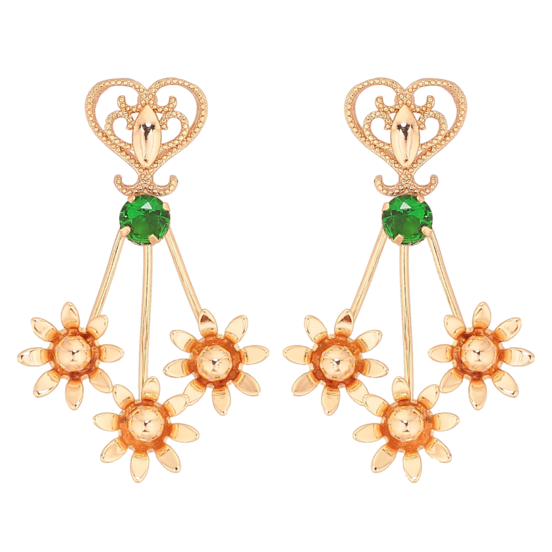 Сережки Xuping M&L Колір 18K пусети Квітковий візерунок з зеленим кристалом фото №1