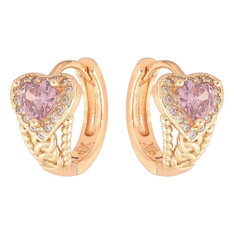 Сережки Xuping M&L Колір 18K колечка Сердечка з бузковими кристалами фото №1 Сережки Xuping M&L Колір 18K колечка Сердечка з бузковими кристалами фото №1