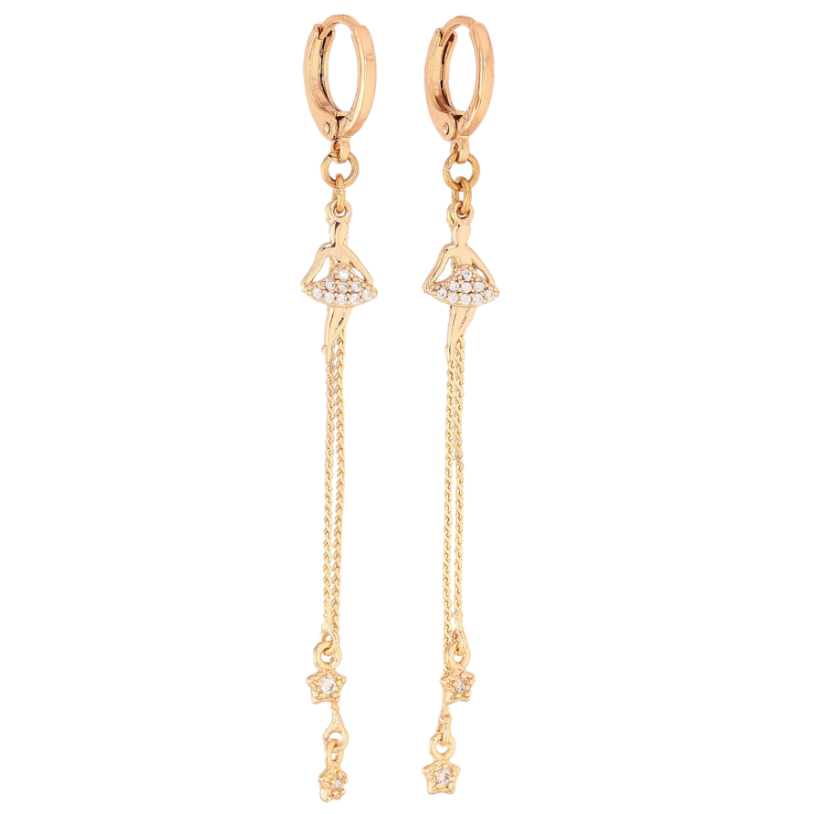 Сережки Xuping M&L Колір 18K підвіски на колечках Танцівниці з ланцюжками фото №1