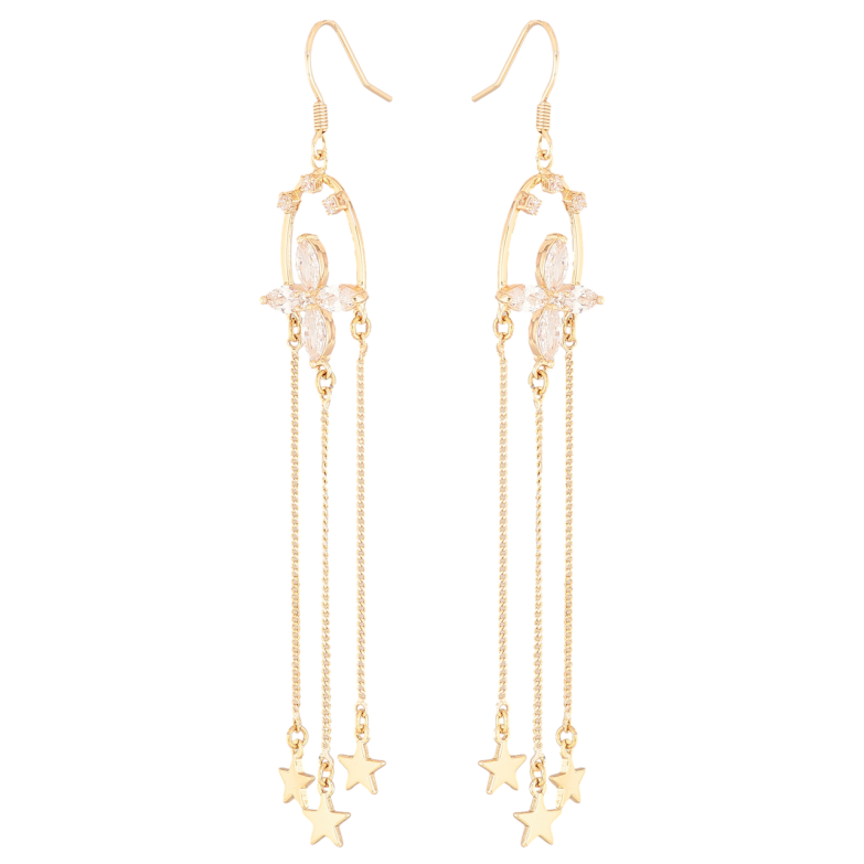 Сережки Xuping M&L Колір 18K французький замок Підвіски з кристальними квітами та зірками фото №1 Сережки Xuping M&L Колір 18K французький замок Підвіски з кристальними квітами та зірками фото №1