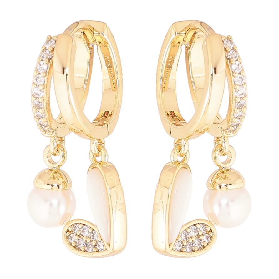 Серьги Xuping цвет Позолота 14K подвески на колечках Сердечко с жемчужиной фото №1
