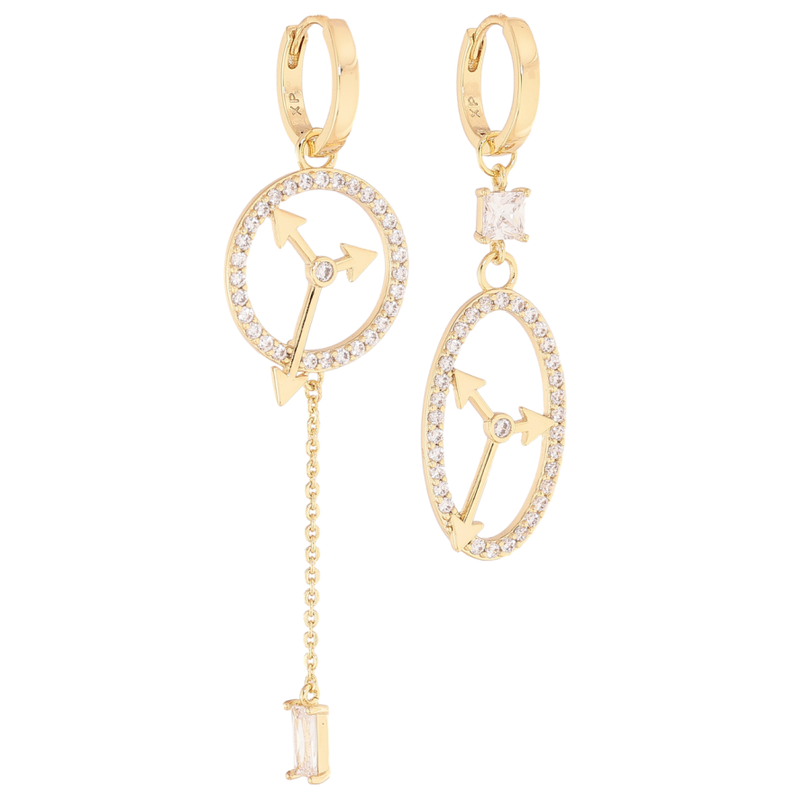 Серьги Xuping цвет Позолота 14K подвески на колечках Асимметричные подвески часы 2 в 1 фото №1
