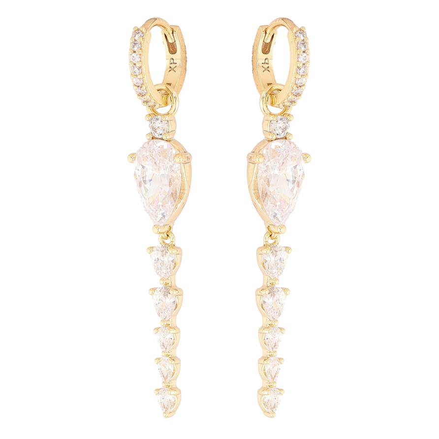 Серьги Xuping цвет Позолота 14K подвески на колечках Кристальные подвески 2 в 1 фото №1