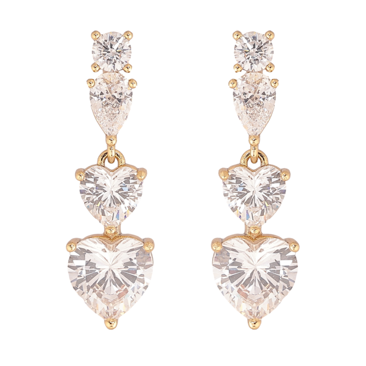 Серьги Xuping цвет Позолота 14K пусеты Кристальные сердечки фото №2