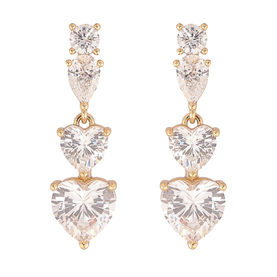 Серьги Xuping цвет Позолота 14K пусеты Кристальные сердечки фото №1 Серьги Xuping цвет Позолота 14K пусеты Кристальные сердечки фото №1