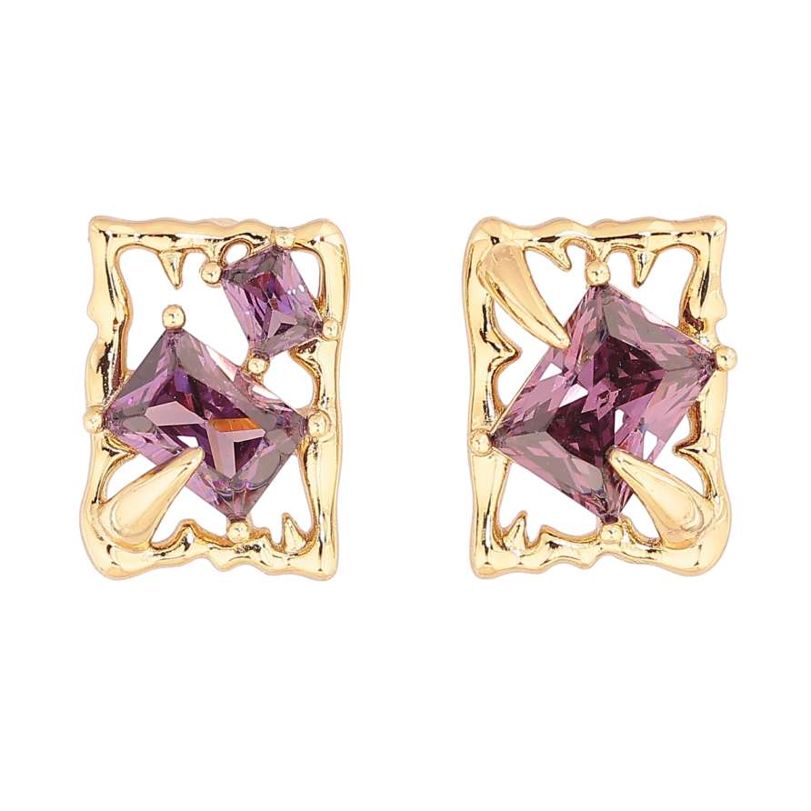 Серьги Xuping цвет Позолота 14K пусеты Асимметричные прямоугольники с сиреневыми кристаллами фото №1 Серьги Xuping цвет Позолота 14K пусеты Асимметричные прямоугольники с сиреневыми кристаллами фото №1