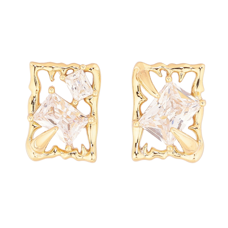 Серьги Xuping цвет Позолота 14K пусеты Асимметричные прямоугольники с кристаллами фото №21
