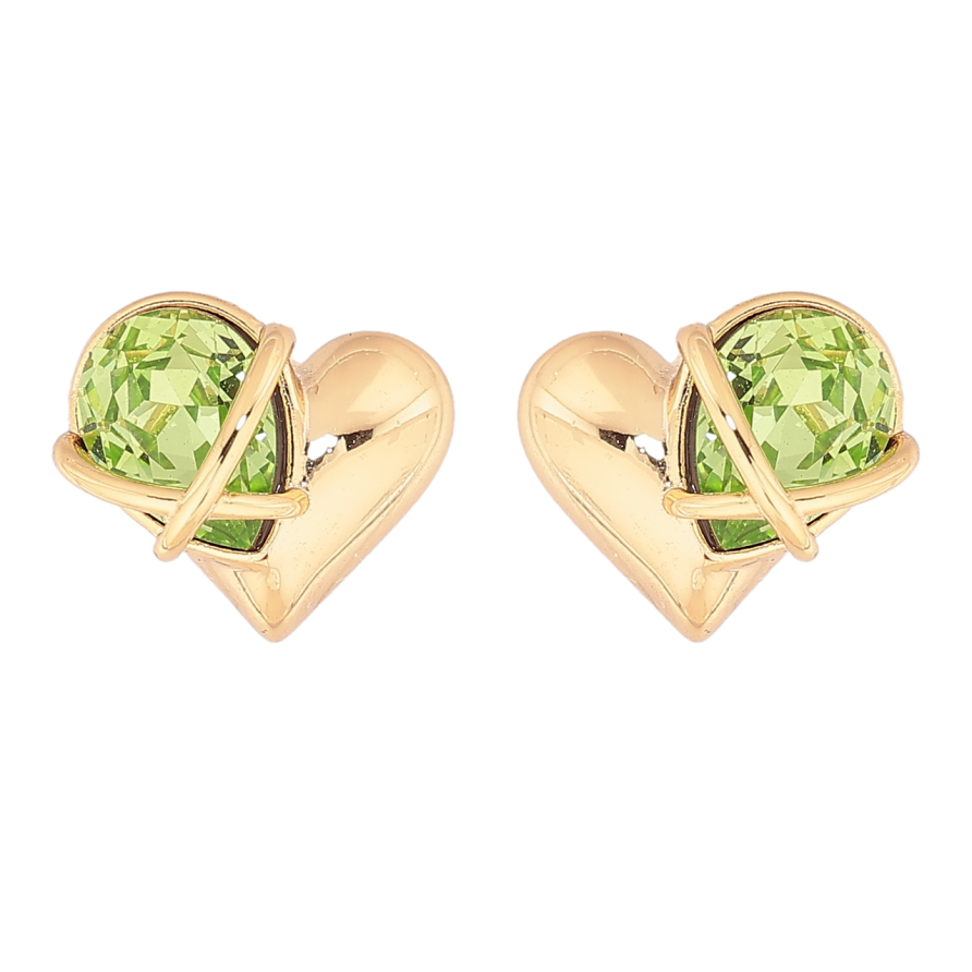 Сережки Xuping колір Позолота 14K пусети Сердечка з салатовими кристалами фото №1