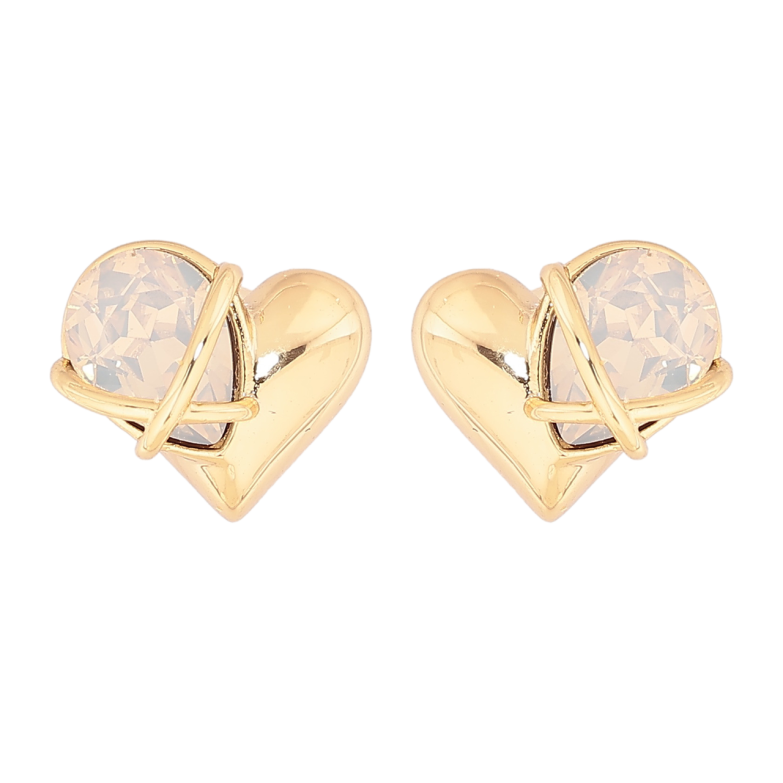 Сережки Xuping колір Позолота 14K пусети Сердечка з білими кристалами фото №1