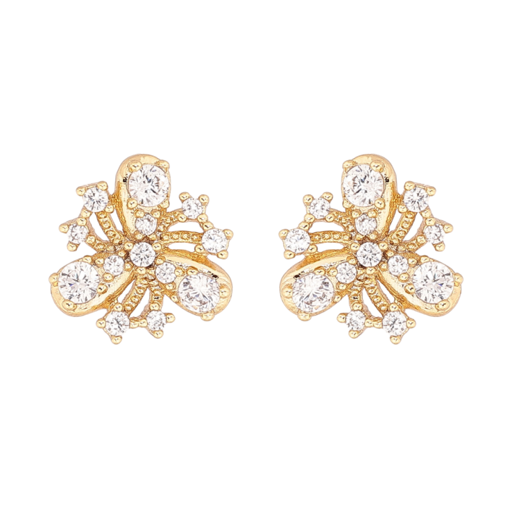 Серьги Xuping цвет Позолота 14K пусеты Декоративные цветочки с кристаллами фото №13