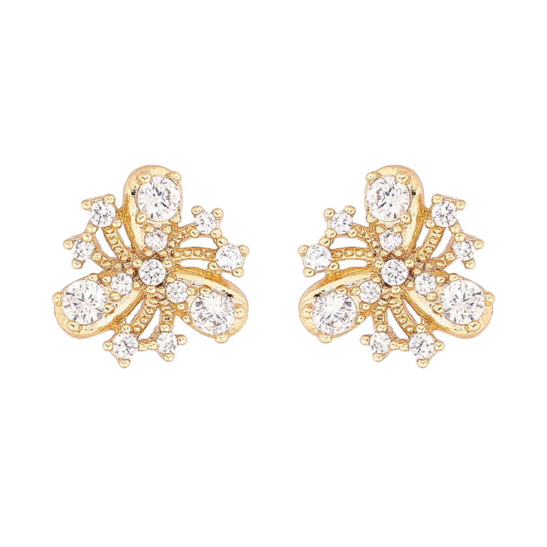 Серьги Xuping цвет Позолота 14K пусеты Декоративные цветочки с кристаллами фото №1