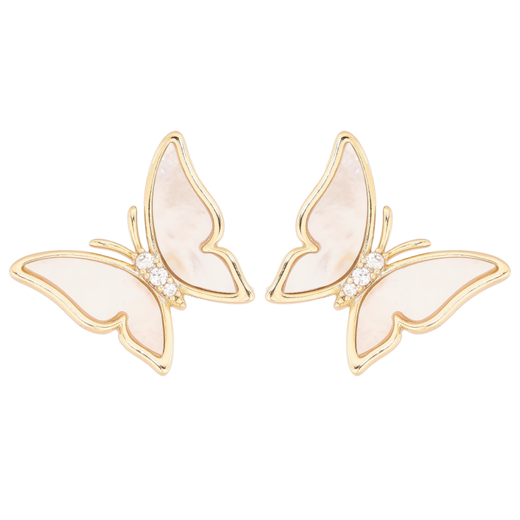 Серьги Xuping цвет Позолота 14K пусеты Бабочки с перламутровыми вставками фото №17