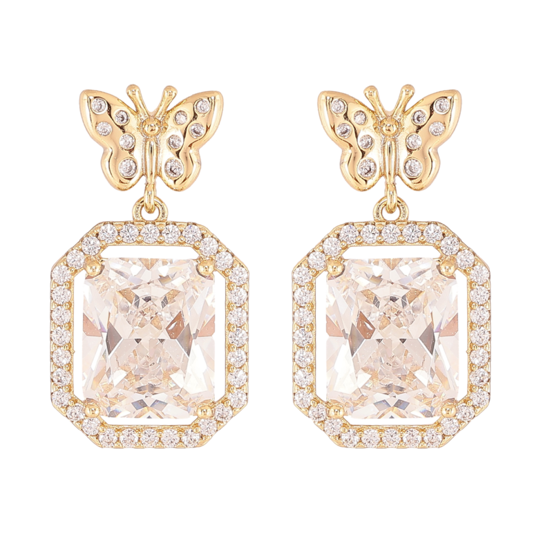 Серьги Xuping цвет Позолота 14K пусеты Бабочки с кристальными подвесками фото №7