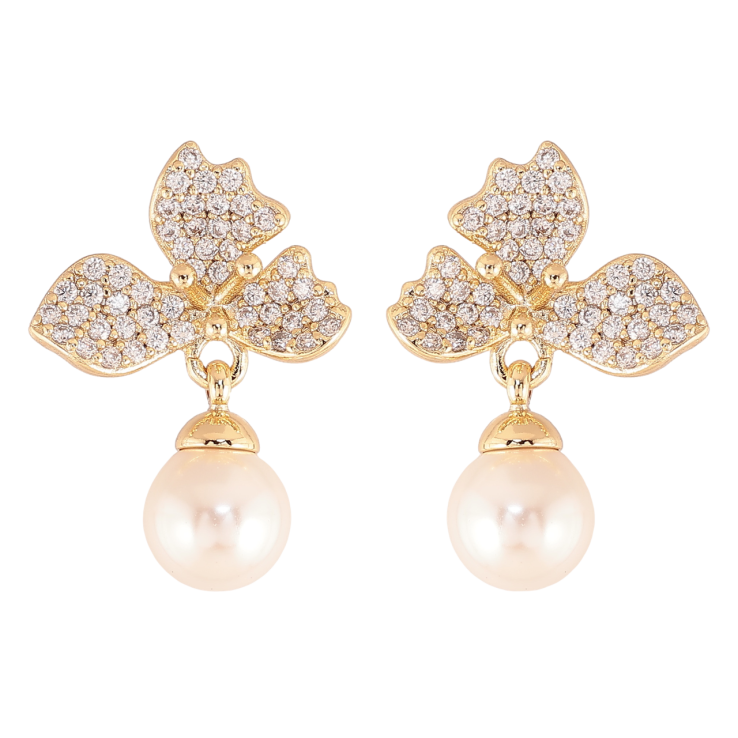 Серьги Xuping цвет Позолота 14K пусеты Жемчужные подвески с инкрустацией кристаллами фото №9