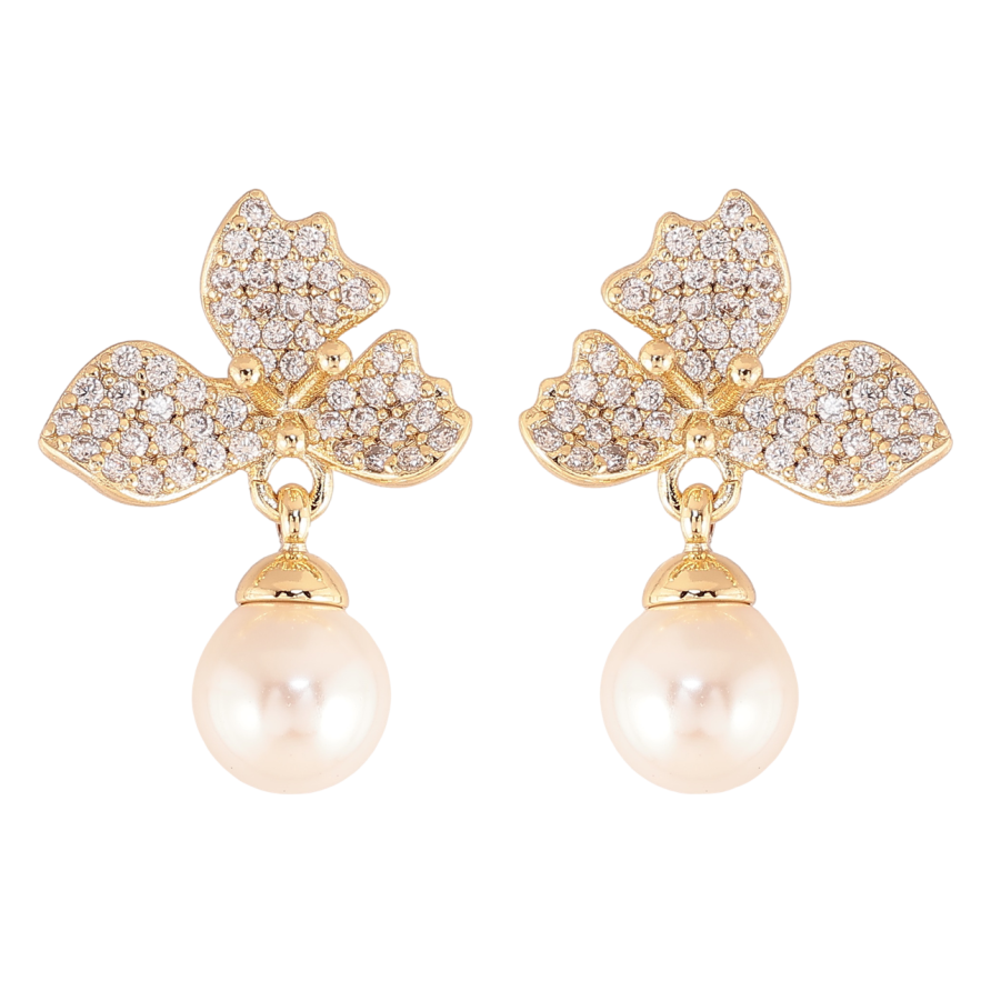 Серьги Xuping цвет Позолота 14K пусеты Жемчужные подвески с инкрустацией кристаллами фото №1