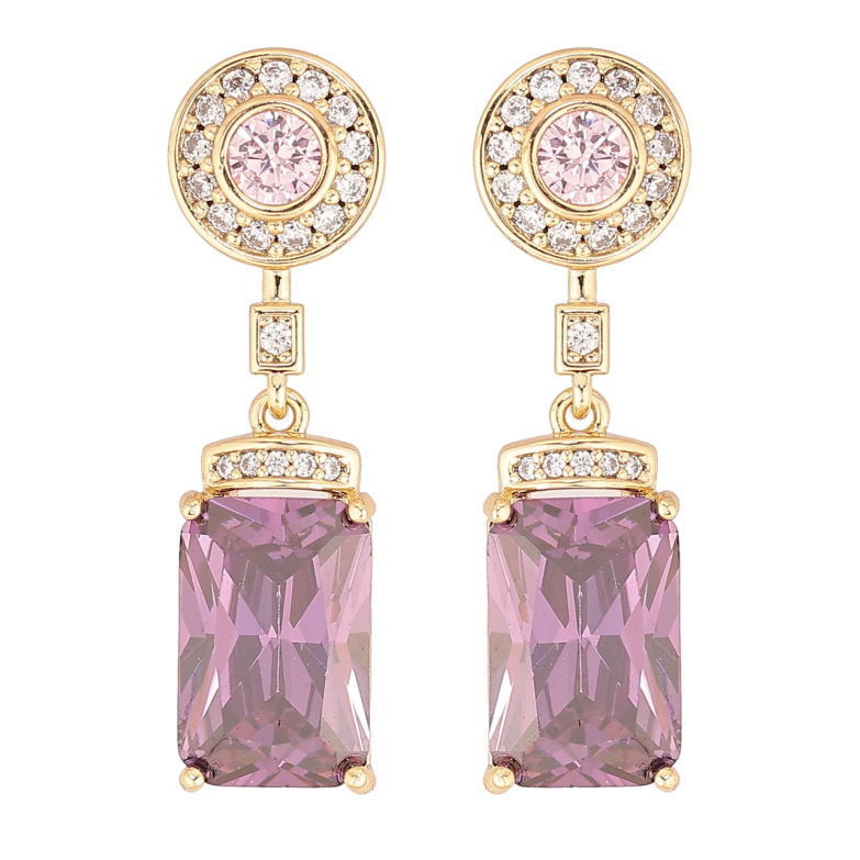 Серьги Xuping цвет Позолота 14K пусеты Подвески с сиреневыми кристаллами фото №1 Серьги Xuping цвет Позолота 14K пусеты Подвески с сиреневыми кристаллами фото №1