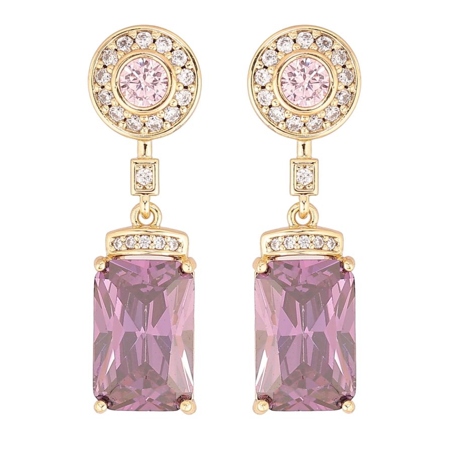 Серьги Xuping цвет Позолота 14K пусеты Подвески с сиреневыми кристаллами фото №1 Серьги Xuping цвет Позолота 14K пусеты Подвески с сиреневыми кристаллами фото №1