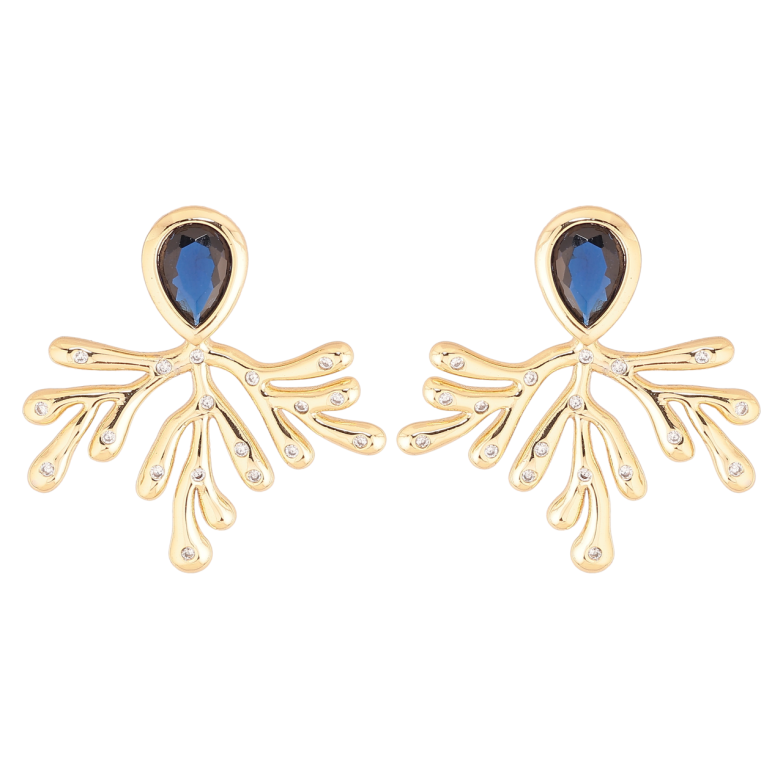 Серьги Xuping цвет Позолота 14K пусеты Декоративный узор с синими кристаллами фото №1