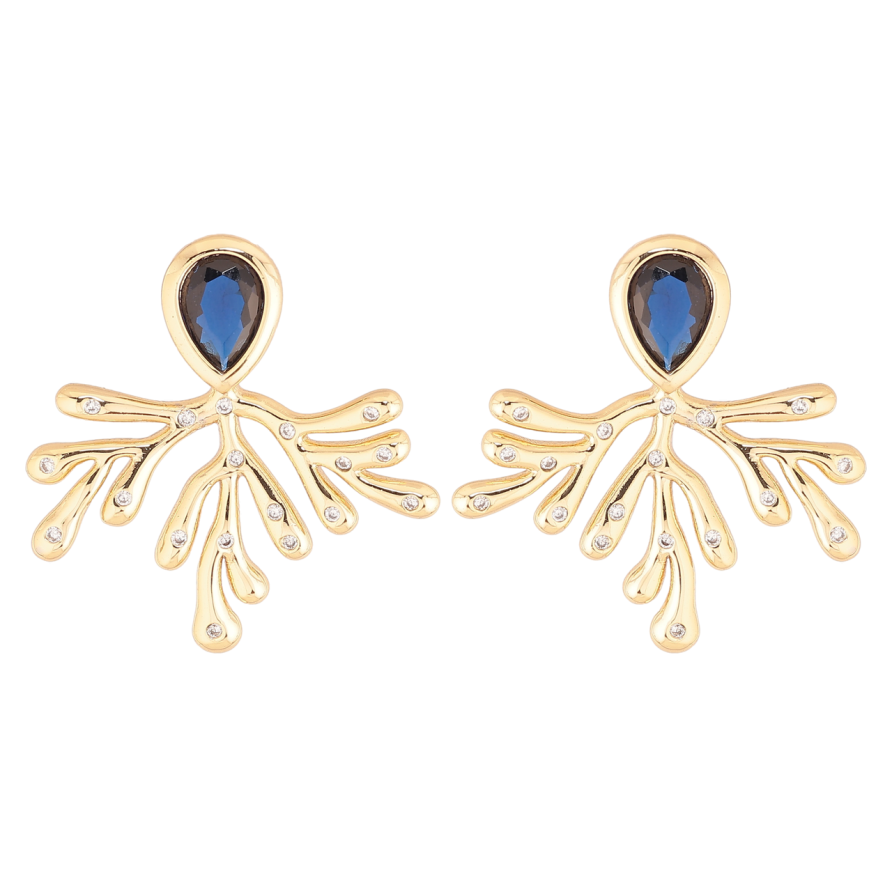 Серьги Xuping цвет Позолота 14K пусеты Декоративный узор с синими кристаллами фото №1 Серьги Xuping цвет Позолота 14K пусеты Декоративный узор с синими кристаллами фото №1