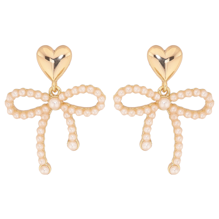 Серьги Xuping цвет Позолота 14K пусеты Сердечки с подвесками бантики фото №18