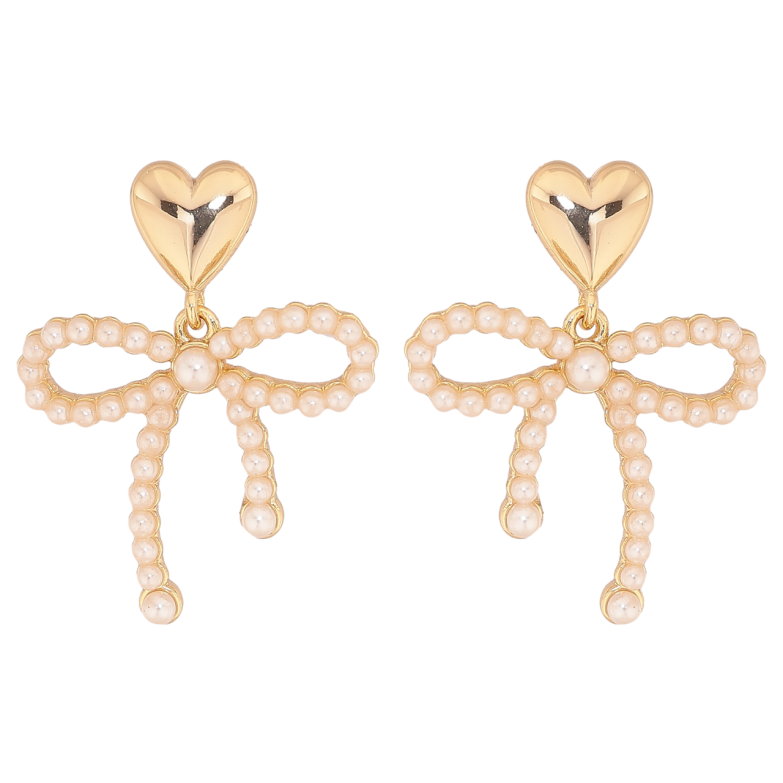 Серьги Xuping цвет Позолота 14K пусеты Сердечки с подвесками бантики фото №1