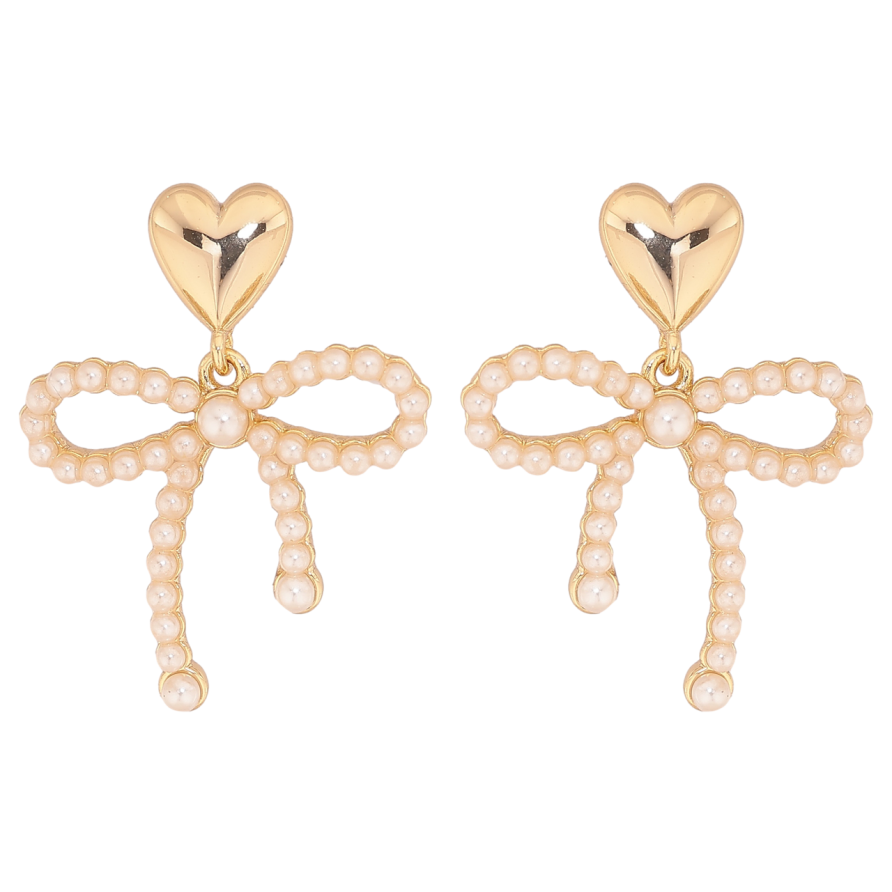 Серьги Xuping цвет Позолота 14K пусеты Сердечки с подвесками бантики фото №1 Серьги Xuping цвет Позолота 14K пусеты Сердечки с подвесками бантики фото №1