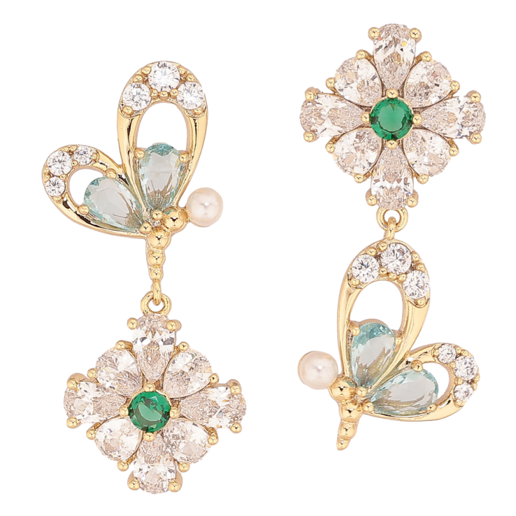 Серьги Xuping цвет Позолота 14K пусеты Асимметричные подвески бабочка с цветочком фото №8 Серьги Xuping цвет Позолота 14K пусеты Асимметричные подвески бабочка с цветочком фото №8