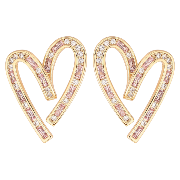 Серьги Xuping цвет Позолота 14K пусеты Сердечки с бело-розовыми кристаллами фото №22