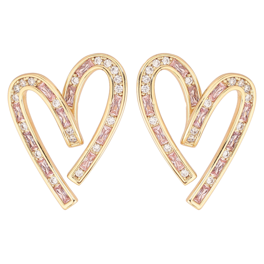 Сережки Xuping колір Позолота 14K пусети Сердечка з біло-рожевими кристалами фото №1