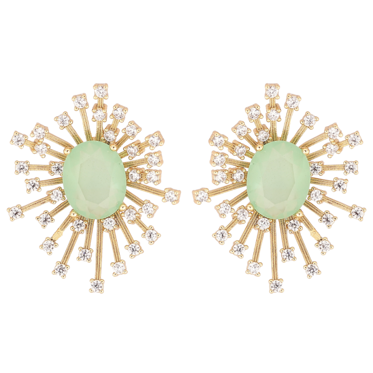 Серьги Xuping цвет Позолота 14K пусеты Салатовые кристаллы с лучиками фото №23