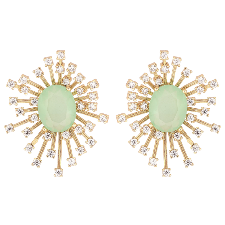 Серьги Xuping цвет Позолота 14K пусеты Салатовые кристаллы с лучиками фото №1