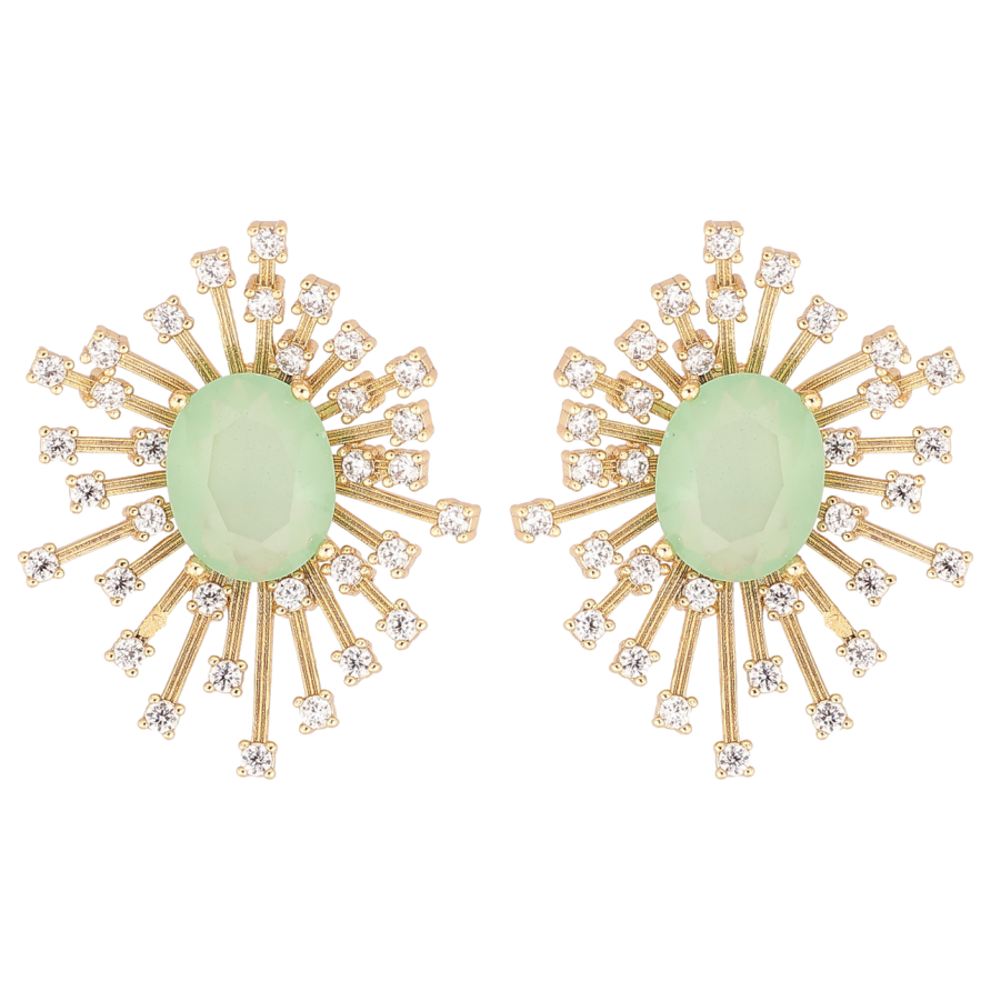 Сережки Xuping колір Позолота 14K пусети Салатові кристалли з промінцями фото №1