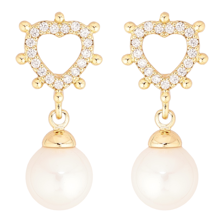 Серьги Xuping цвет Позолота 14K пусеты Сердечки с жемчужными подвесками фото №20