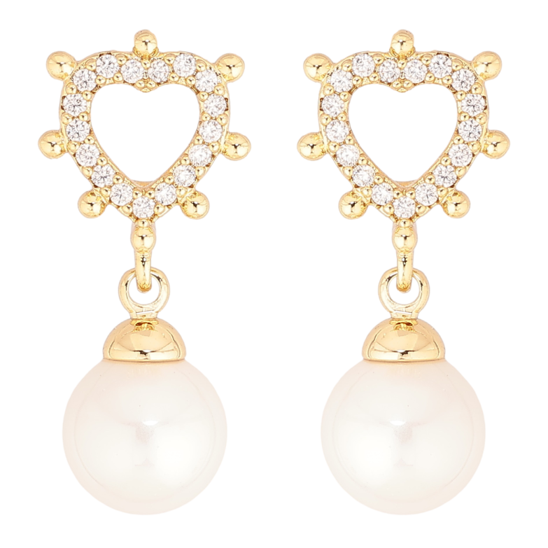 Серьги Xuping цвет Позолота 14K пусеты Сердечки с жемчужными подвесками фото №3 Серьги Xuping цвет Позолота 14K пусеты Сердечки с жемчужными подвесками фото №3