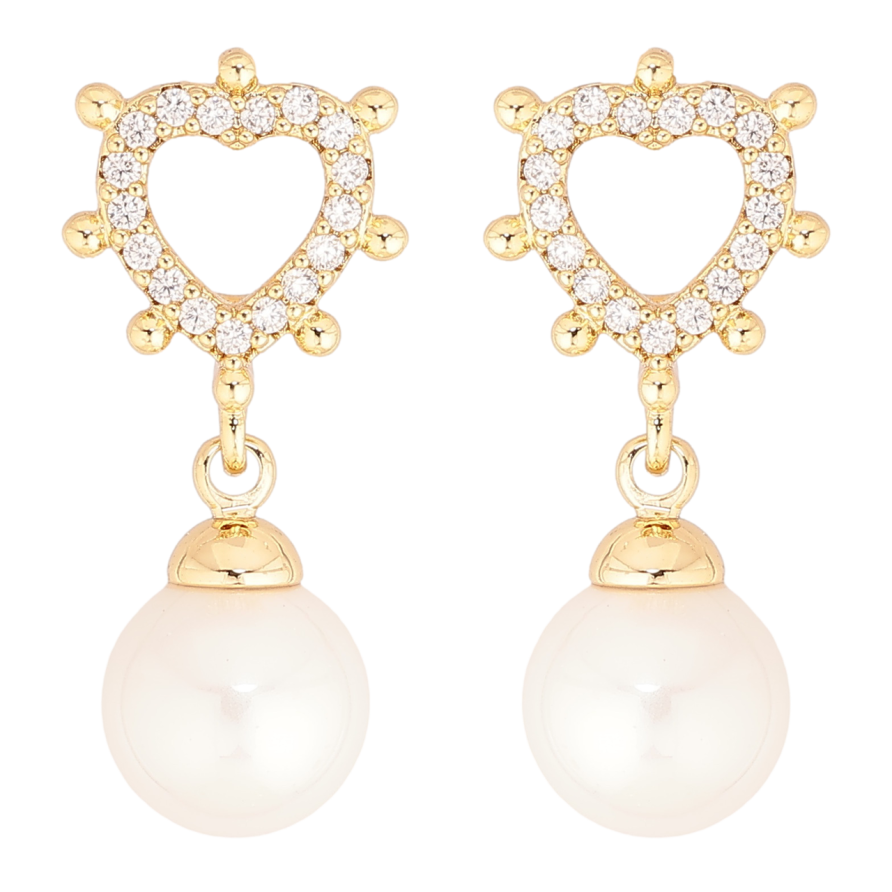 Серьги Xuping цвет Позолота 14K пусеты Сердечки с жемчужными подвесками фото №1 Серьги Xuping цвет Позолота 14K пусеты Сердечки с жемчужными подвесками фото №1