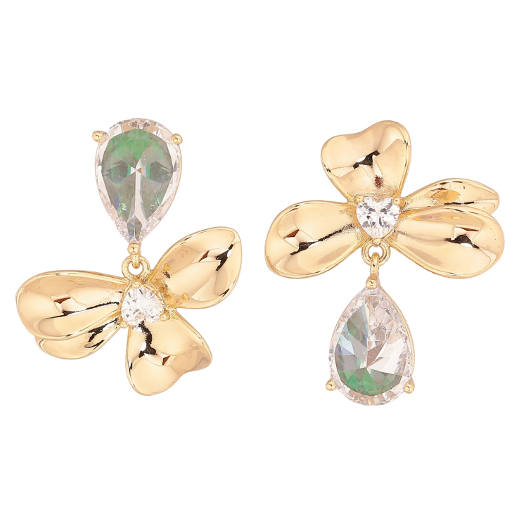 Серьги Xuping цвет Позолота 14K пусеты Ассиметричные цветочки с кристаллами фото №6 Серьги Xuping цвет Позолота 14K пусеты Ассиметричные цветочки с кристаллами фото №6