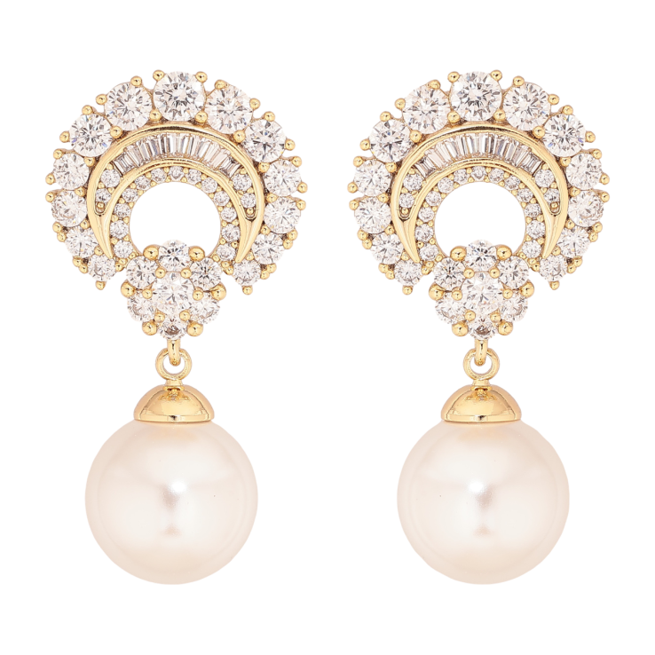 Серьги Xuping цвет Позолота 14K пусеты Жемчужные подвески с инкрустацией кристаллами фото №8