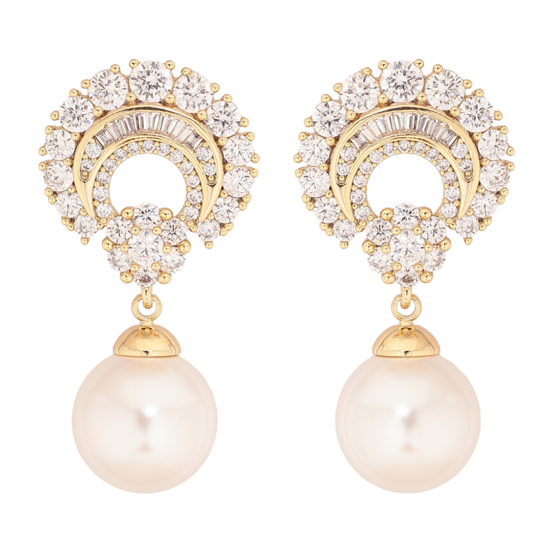 Серьги Xuping цвет Позолота 14K пусеты Жемчужные подвески с инкрустацией кристаллами фото №1