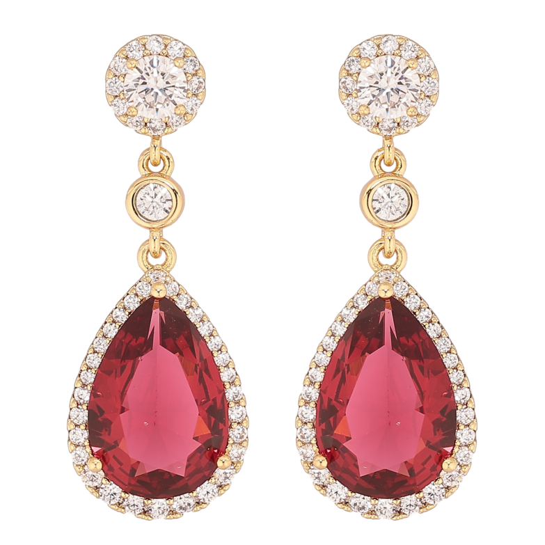 Серьги Xuping цвет Позолота 14K пусеты Подвески с красными кристаллами фото №1 Серьги Xuping цвет Позолота 14K пусеты Подвески с красными кристаллами фото №1