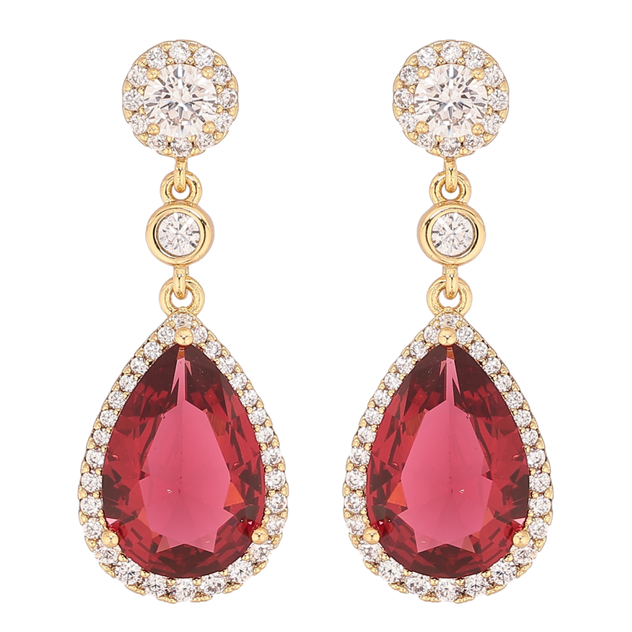 Серьги Xuping цвет Позолота 14K пусеты Подвески с красными кристаллами фото №1 Серьги Xuping цвет Позолота 14K пусеты Подвески с красными кристаллами фото №1