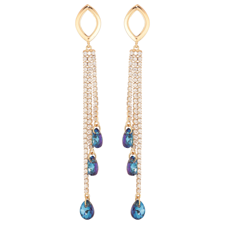 Серьги Xuping цвет Позолота 14K с кристаллами Swarovski пусеты Кристальные подвески Metallic Blue фото №1