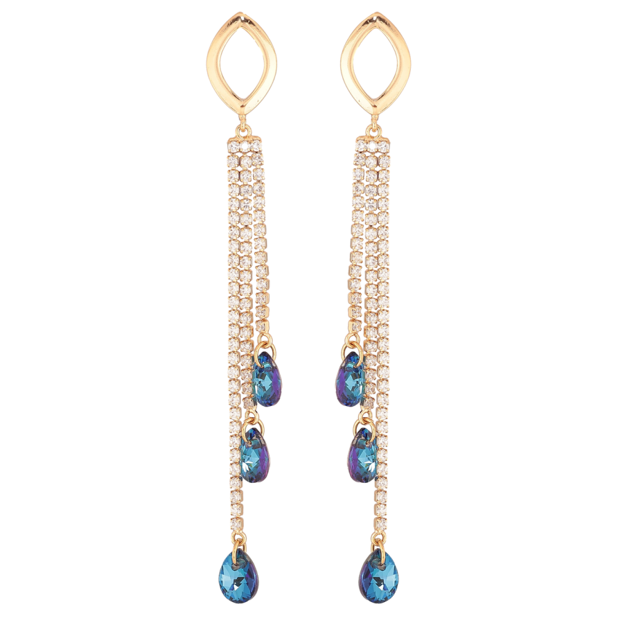 Серьги Xuping цвет Позолота 14K с кристаллами Swarovski пусеты Кристальные подвески Metallic Blue фото №1