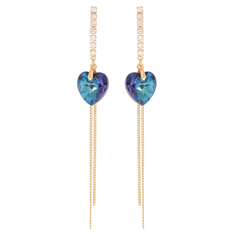 Сережки Xuping колір Позолота 18K з кристалами Swarovski пусети Кристальні підвіски Bermuda Blue фото №1