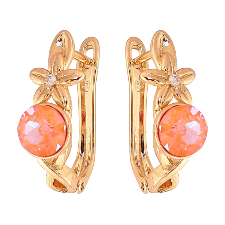 Серьги Xuping цвет Позолота 14K с кристаллами Swarovski английский замок Цветочный узор с оранжевым кристаллом фото №10