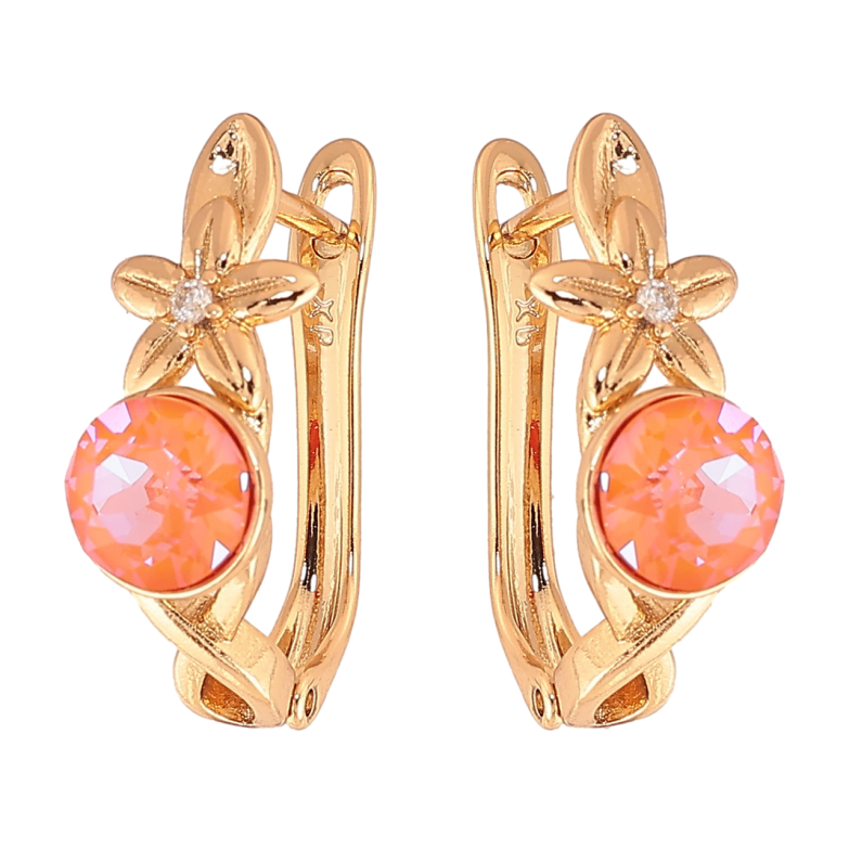 Серьги Xuping цвет Позолота 14K с кристаллами Swarovski английский замок Цветочный узор с оранжевым кристаллом фото №1